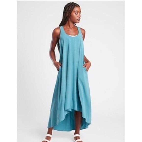 Athleta Presidio Hi-Low Sleeveless Dusty Blue Oversized Billowy Easy Wear Dress - Picture 1 of 7